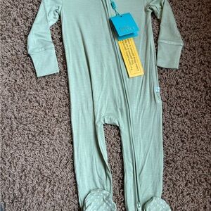 Posh Peanut Sage Green Footed One-Piece Zipper Romper